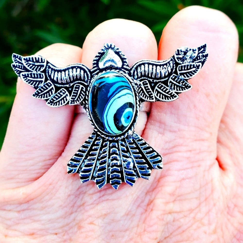 New Mosaic Jasper 925 Silver Mystic Ring.